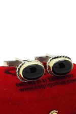 Gümüş El İşi Siyah Oniks Taşlı Kol Düğmesi Mardin Midyat