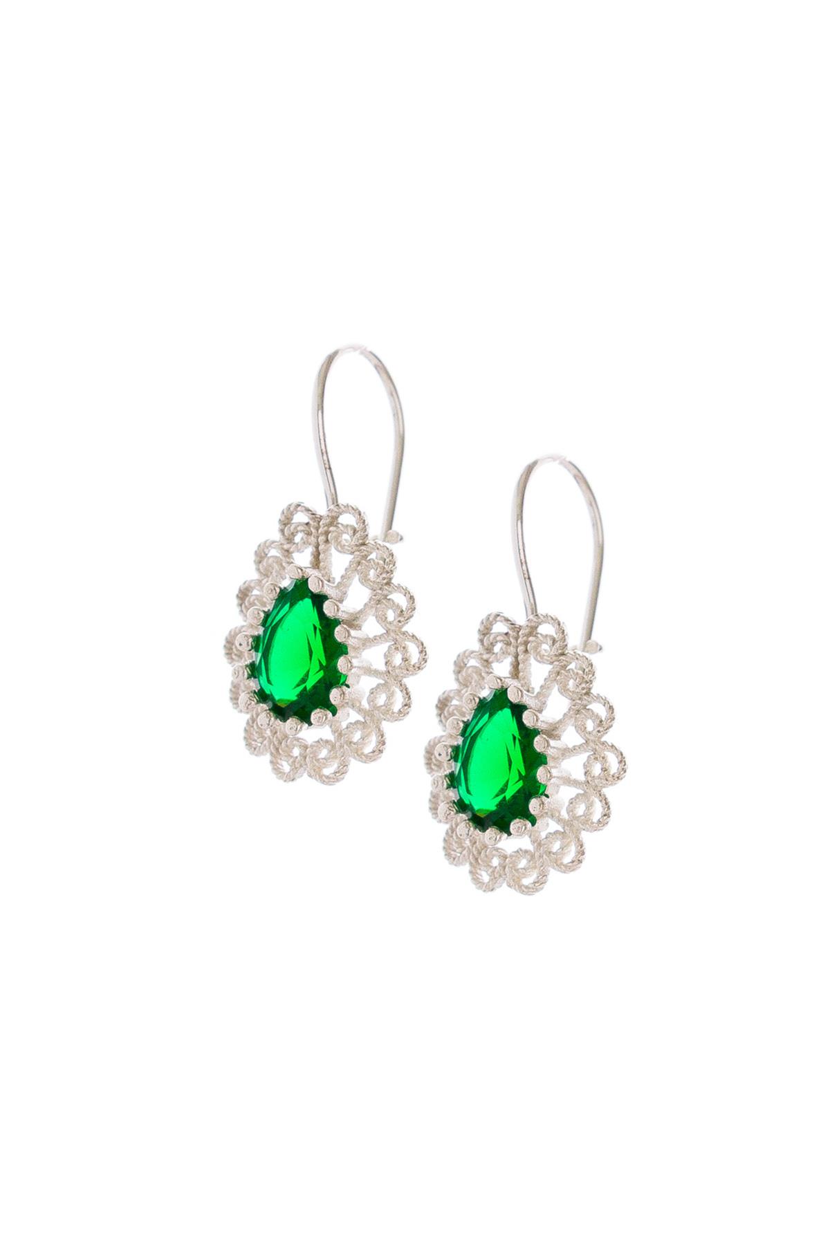 Miras Serisi Gümüş Telkari Yeşil Yeşim Taşlı Üçlü Set Takı Midyat