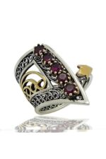 Yakut Lal Kırmızı Taşlı Gümüş Telkari Tasarım Kadın Ayarlanabilir Ölçülü Yüzük