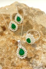 Miras Serisi Gümüş Telkari Yeşil Yeşim Taşlı Üçlü Set Takı Midyat