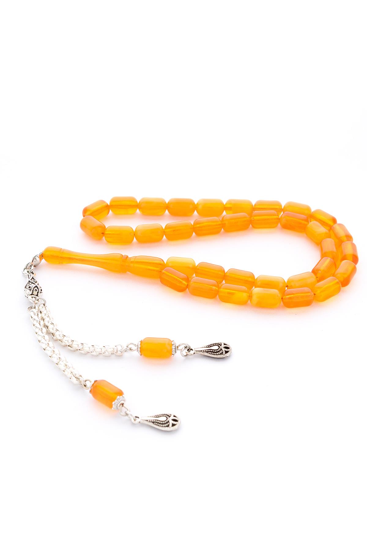 Kapsül Kesim Bal Sarısı Akrilik Döküm Tesbih Metal Püsküllü Kehribar Benzetme