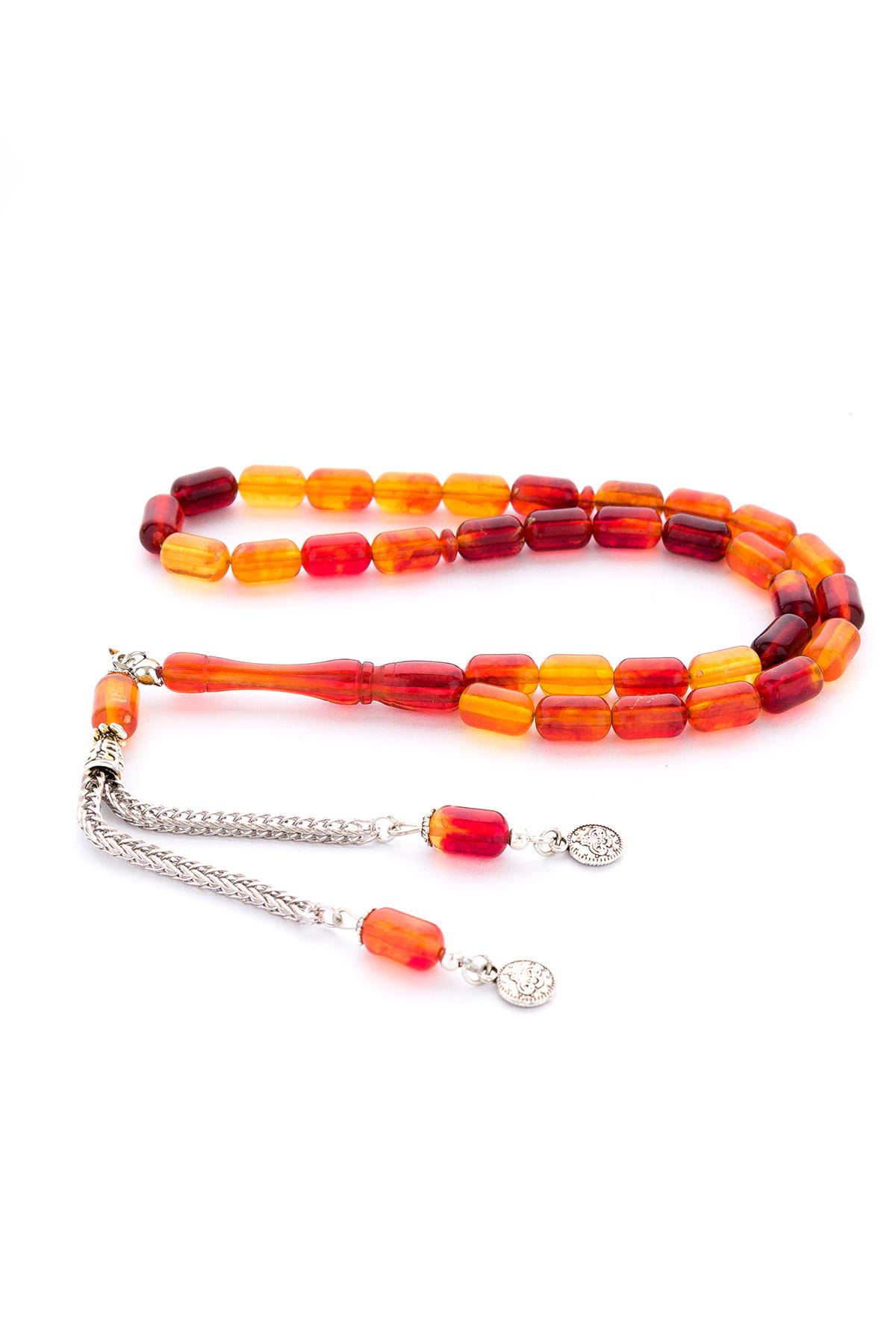 Kapsül Kesim Turuncu Akrilik Döküm Tesbih Metal Püsküllü Kehribar Benzetme