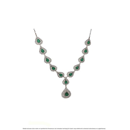 Miras Serisi Kök Zümrüt Taşlı Telkari Gümüş Gerdanlık