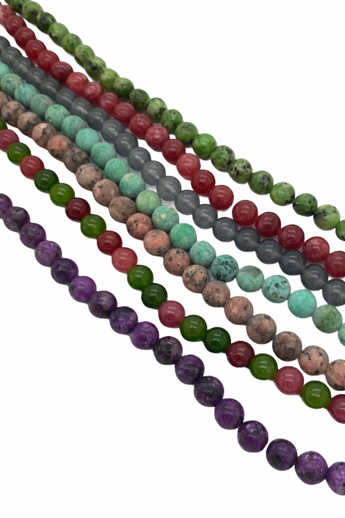 Turmalin Renkli 8 Mm Doğal Taşlı Esnek İpli Kadın Erkek Bileklik Modeli