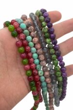 Turmalin Renkli 8 Mm Doğal Taşlı Esnek İpli Kadın Erkek Bileklik Modeli