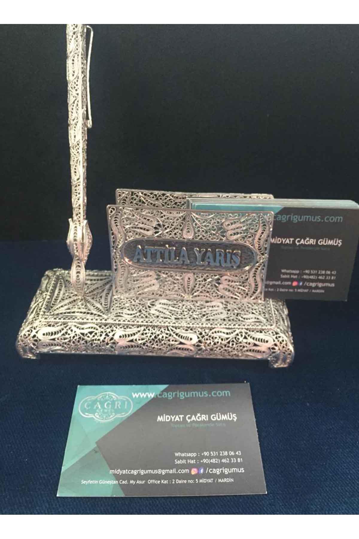 Kartlık Kartvizitlik Makam Masaüstü İsimli Telkari Gümüş Hediyelik Kalemlik