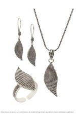 Yaprak Motifli El İşi Gümüş Telkari Üçlü Set Takı Midyat