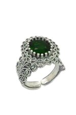 Yeşim Taşlı El İşi Gümüş Telkari Üçlü Set Takı Midyat