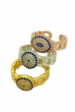 Zirkon Taşlı Ayarlanabilir Ölçülü Gold Kaplama Rose Gümüş Kaplama Seçenekli Kadın Yüzük Modelleri 1 Adet