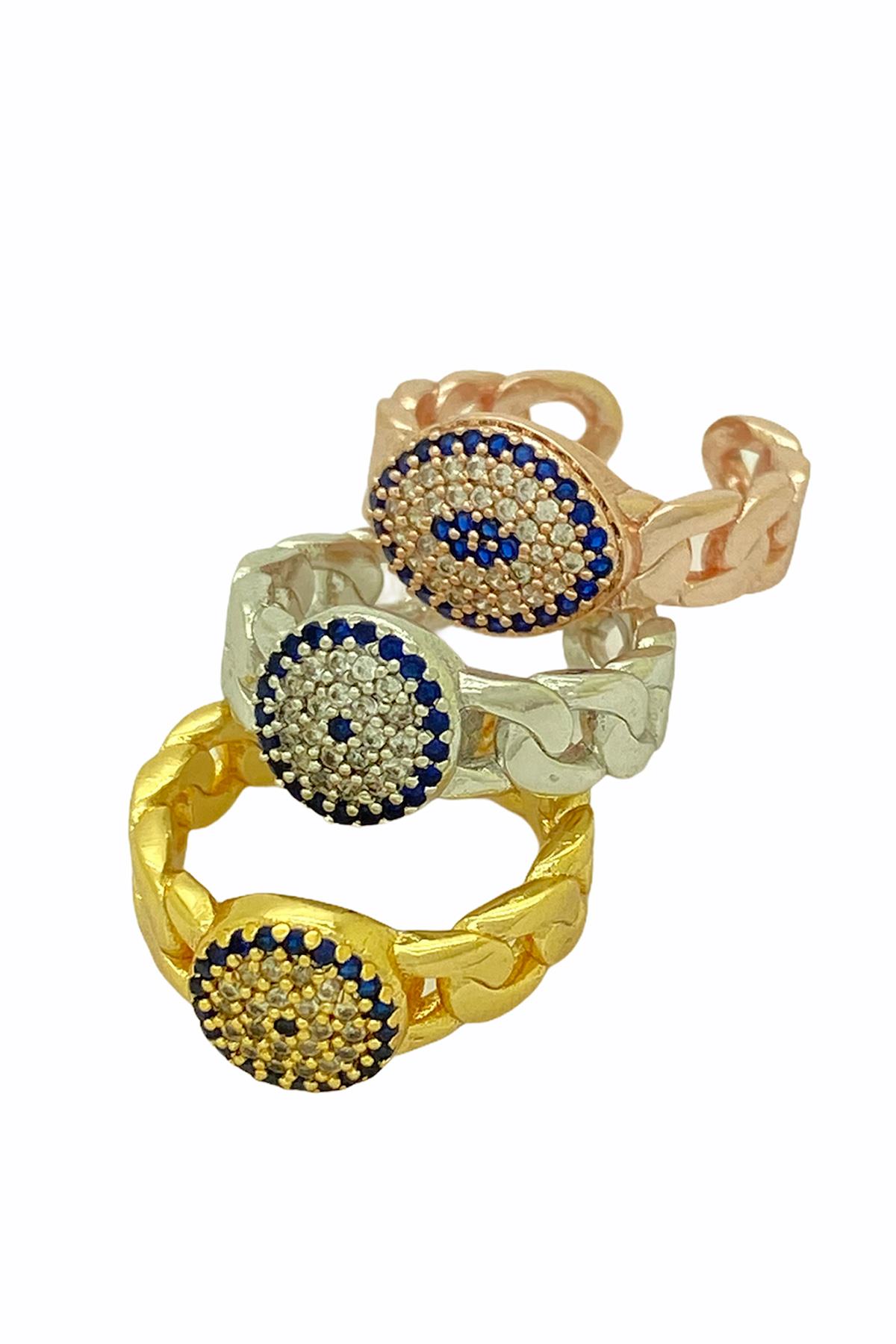 Zirkon Taşlı Ayarlanabilir Ölçülü Gold Kaplama Rose Gümüş Kaplama Seçenekli Kadın Yüzük Modelleri 1 Adet