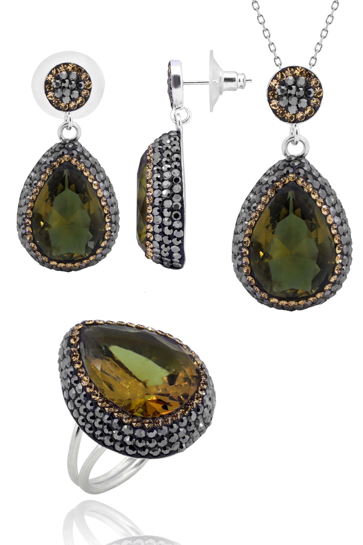 Akasya Serisi Damla Doğal Taşlı Zultanit Doğal Taşlı Kadın Üçlü Set Ayarlanabilir Ölçü