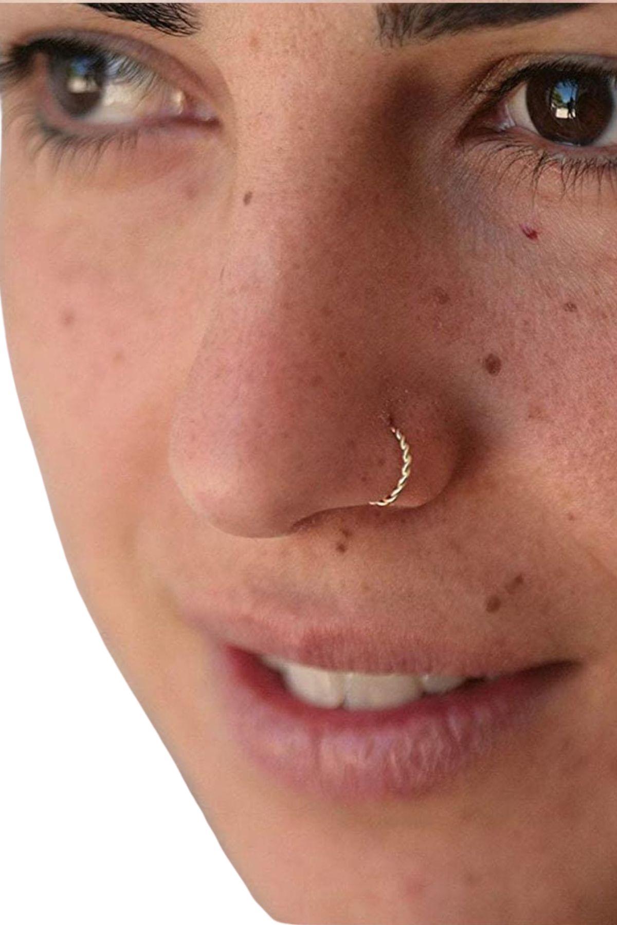El İşi 925 Ayar Gümüş Halka Burma Sarmal Hızma Burun Piercing Nose Ring