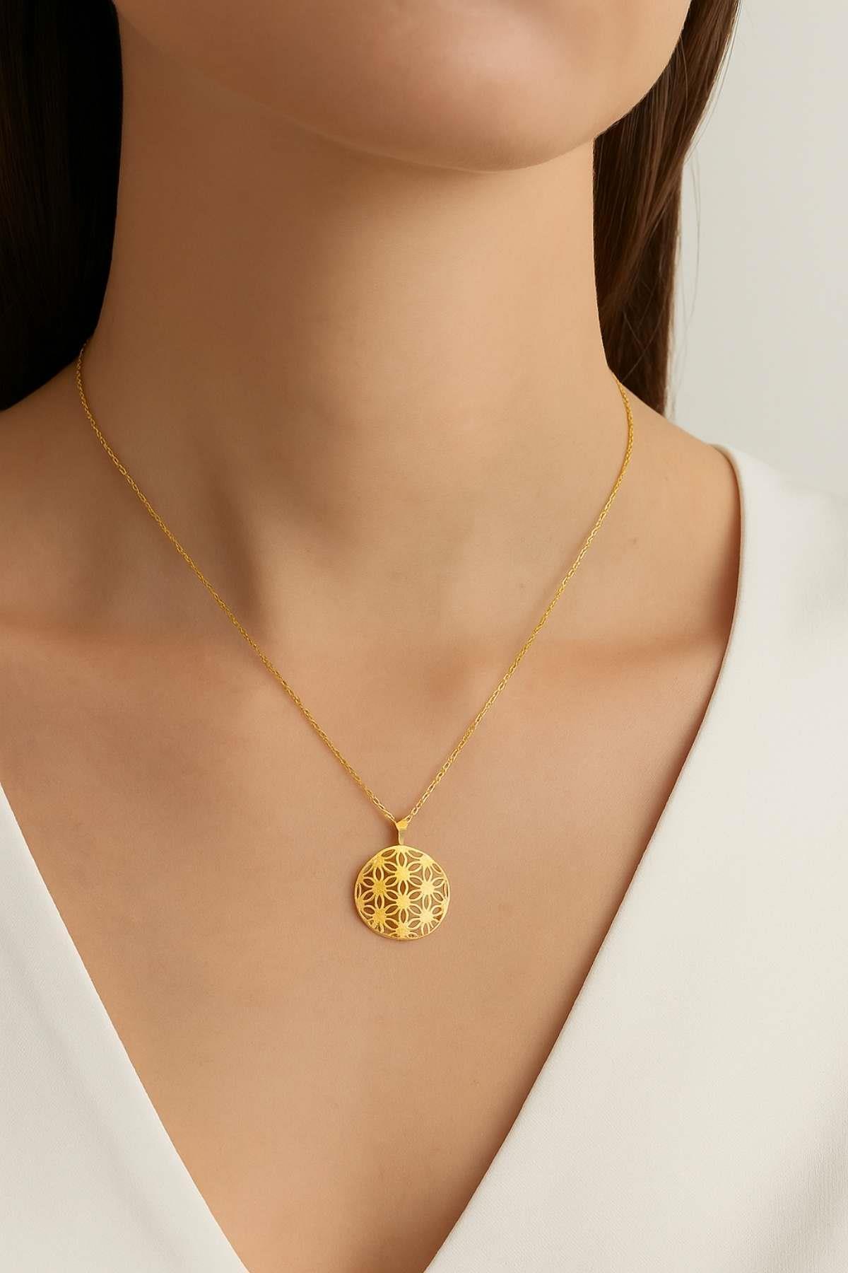 Yaşam Hayat Çiçeği Bereket 14 Ayar Altın Kaplama Gold 925 Ayar Kolye
