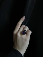 Asya Serisi Doğal Taşlı Mor Ametist Taşı Bayan Otantik Gümüş Yüzük 925 Ayar Ayarlanabilir Ölçülü