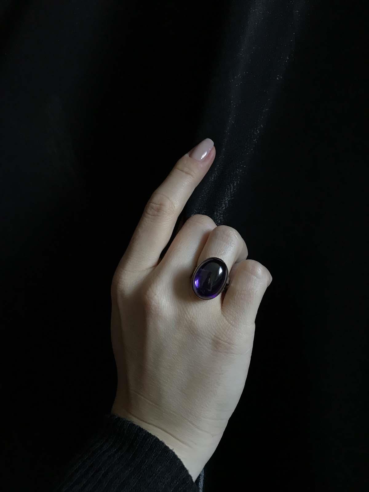 Asya Serisi Doğal Taşlı Mor Ametist Taşı Bayan Otantik Gümüş Yüzük 925 Ayar Ayarlanabilir Ölçülü