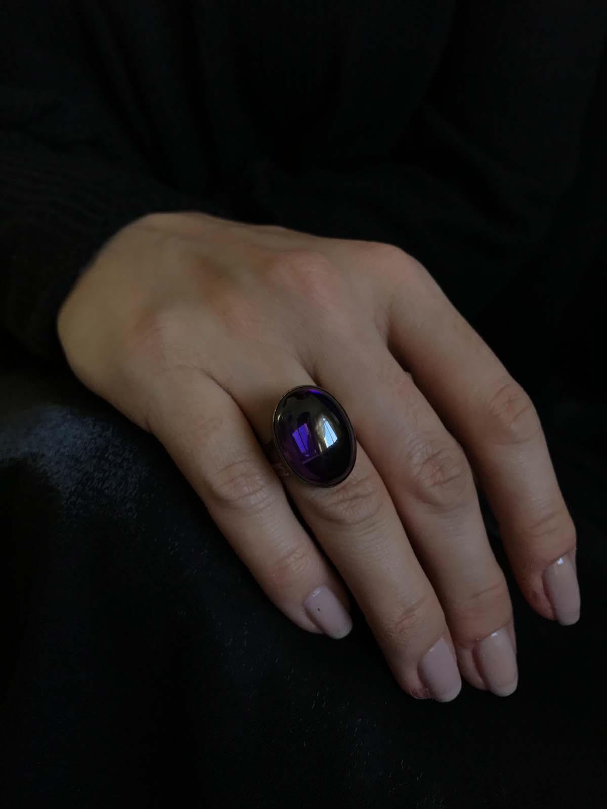 Asya Serisi Doğal Taşlı Mor Ametist Taşı Bayan Otantik Gümüş Yüzük 925 Ayar Ayarlanabilir Ölçülü