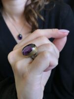 Asya Serisi Doğal Taşlı Mor Ametist Taşı Bayan Otantik Gümüş Yüzük 925 Ayar Ayarlanabilir Ölçülü