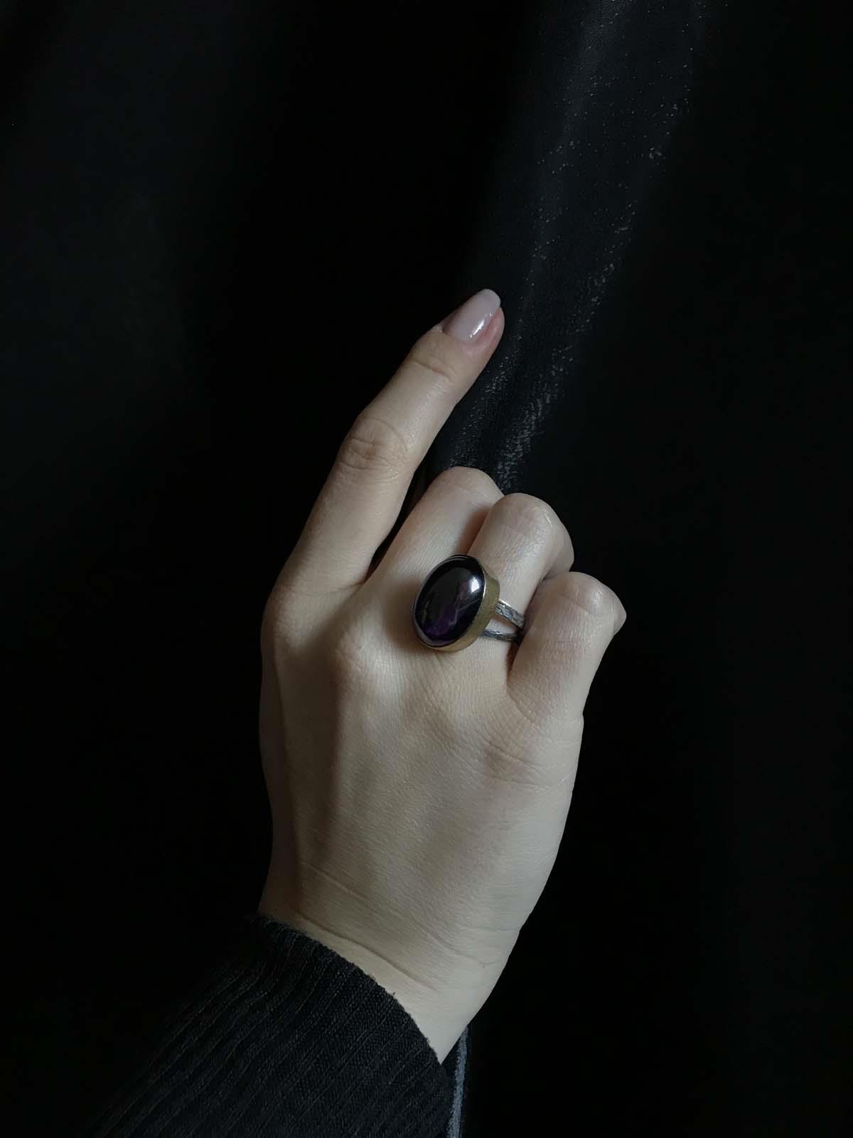 Asya Serisi Doğal Taşlı Mor Ametist Taşı Bayan Otantik Gümüş Yüzük 925 Ayar Ayarlanabilir Ölçülü