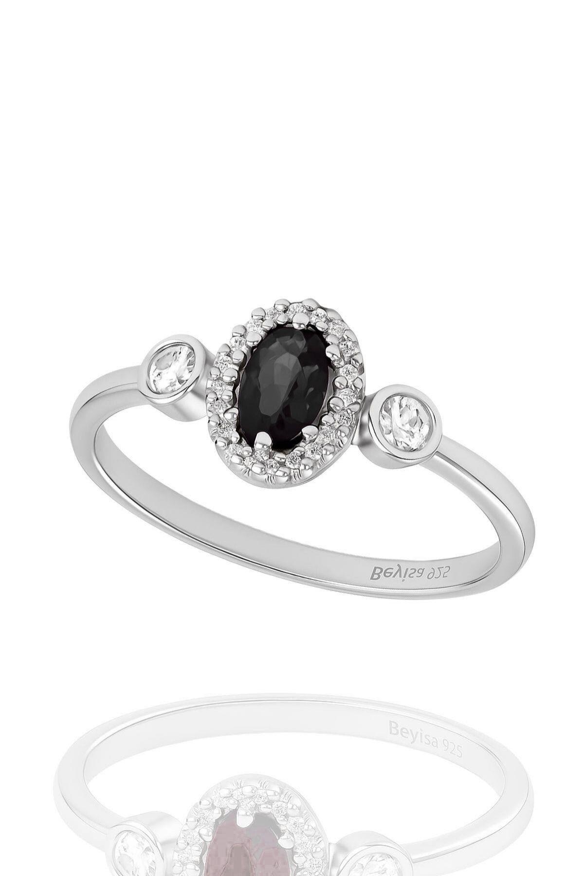 Minera Serisi 925 Ayar Gümüş Siyah Oniks Zirkon Taşlı Oval Yüzük