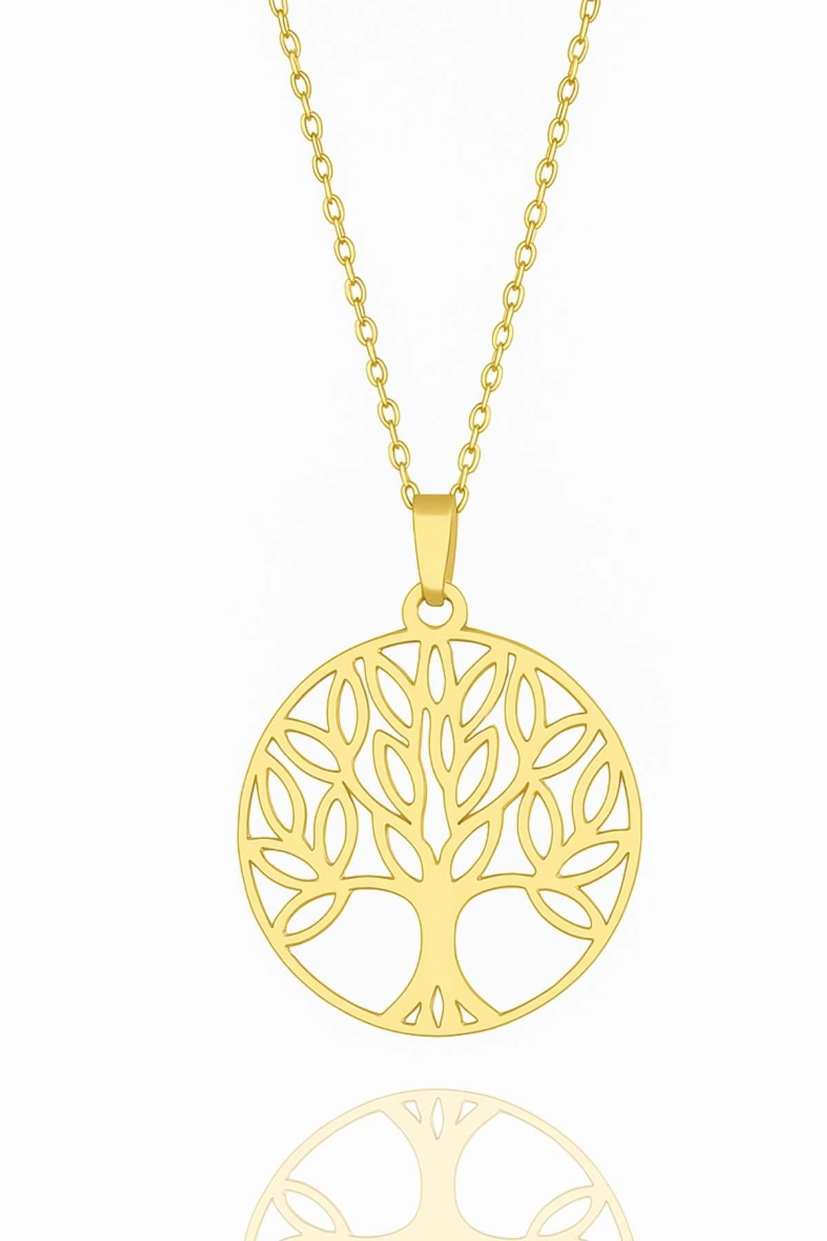 Yaşam Hayat Çiçeği Bereket 14 Ayar Altın Kaplama Gold 925 Ayar Kolye