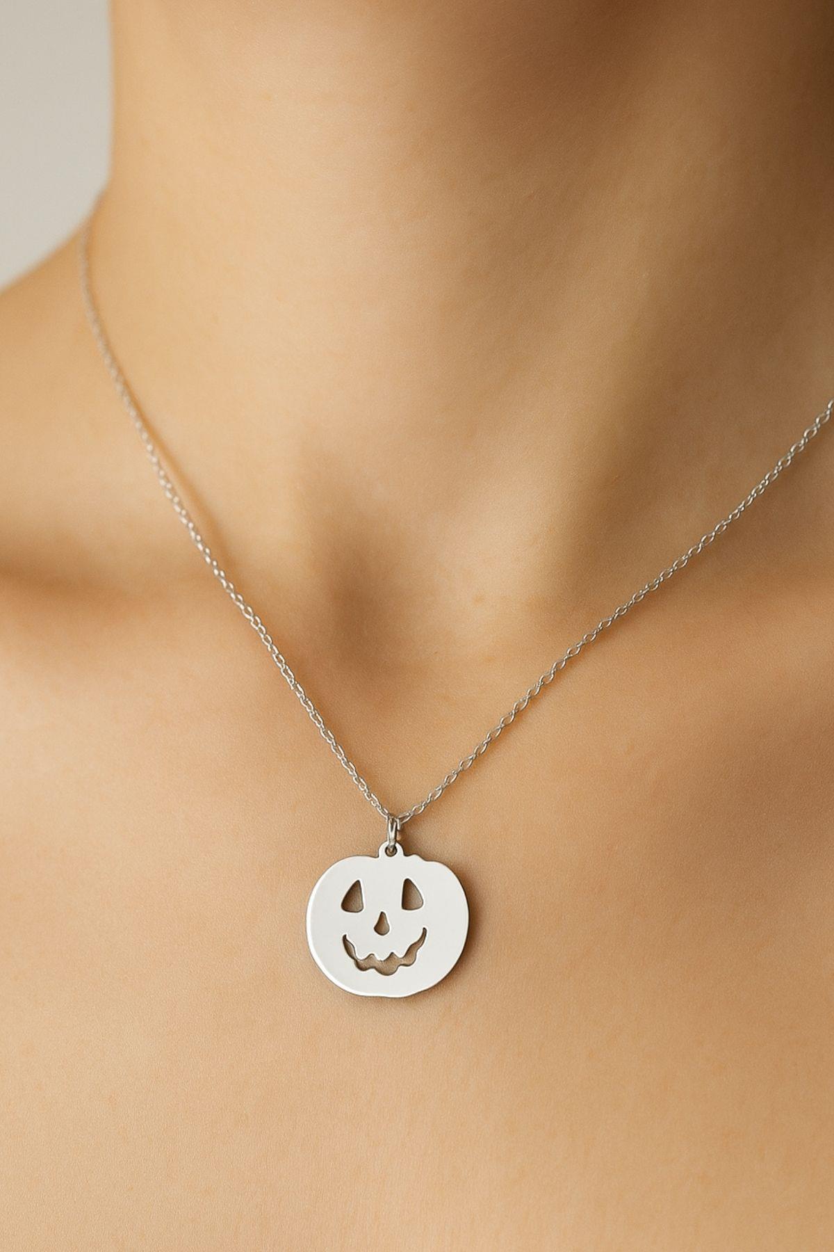 Yeni Yıl Halloween Bal Kabağı 925 Ayar Gümüş Kolye