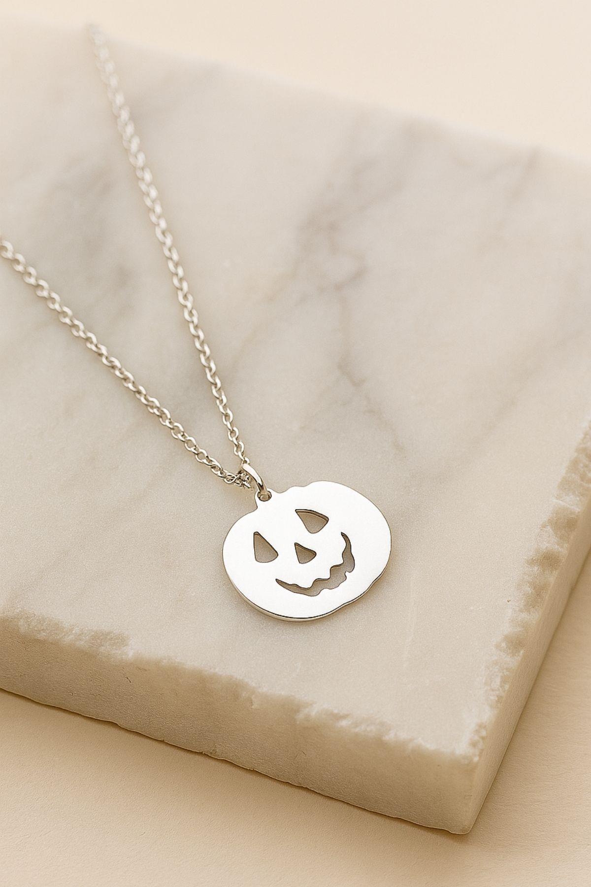 Yeni Yıl Halloween Bal Kabağı 925 Ayar Gümüş Kolye