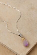 Doğal Ametist Mor Taşlı Formsuz gümüş zinicirli Bayan Kolye