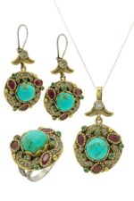 Behiye Serisi Gümüş Doğal Firuze Taşlı Set Takı