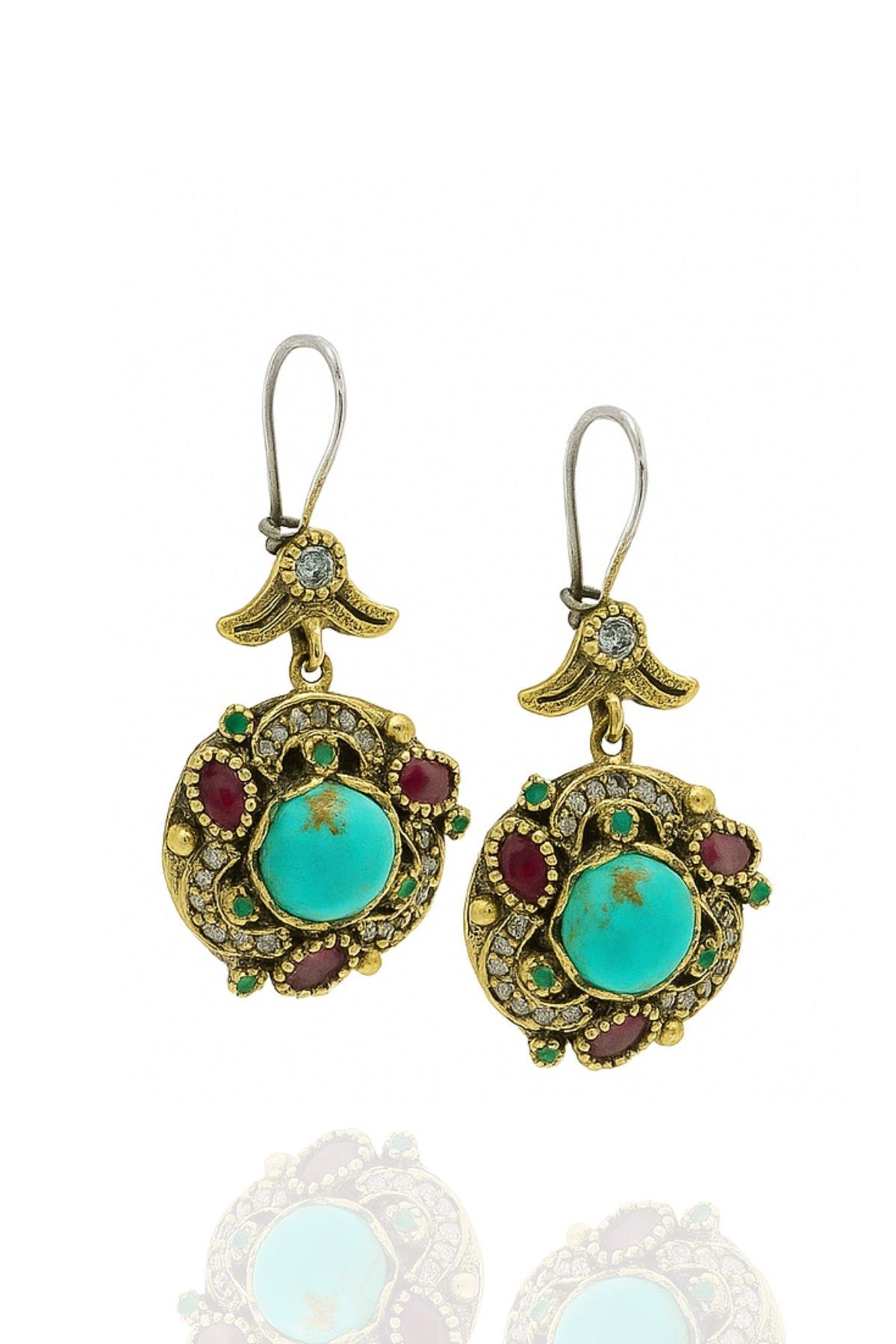 Behiye Serisi Gümüş Doğal Firuze Taşlı Set Takı