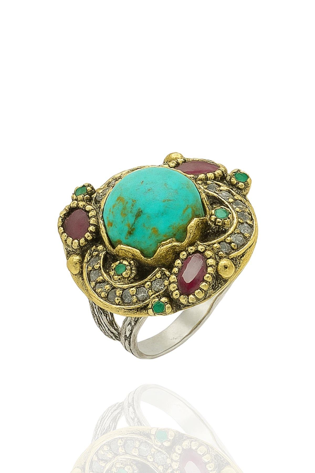 Behiye Serisi Gümüş Doğal Firuze Taşlı Set Takı