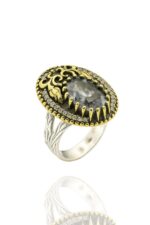 Lale Motifli Oval Zirkon Taşlı Renk Seçenekli Otantik Ayarlanabilir Gümüş Yüzük