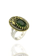 Lale Motifli Oval Zirkon Taşlı Renk Seçenekli Otantik Ayarlanabilir Gümüş Yüzük