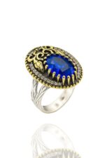 Lale Motifli Oval Zirkon Taşlı Renk Seçenekli Otantik Ayarlanabilir Gümüş Yüzük