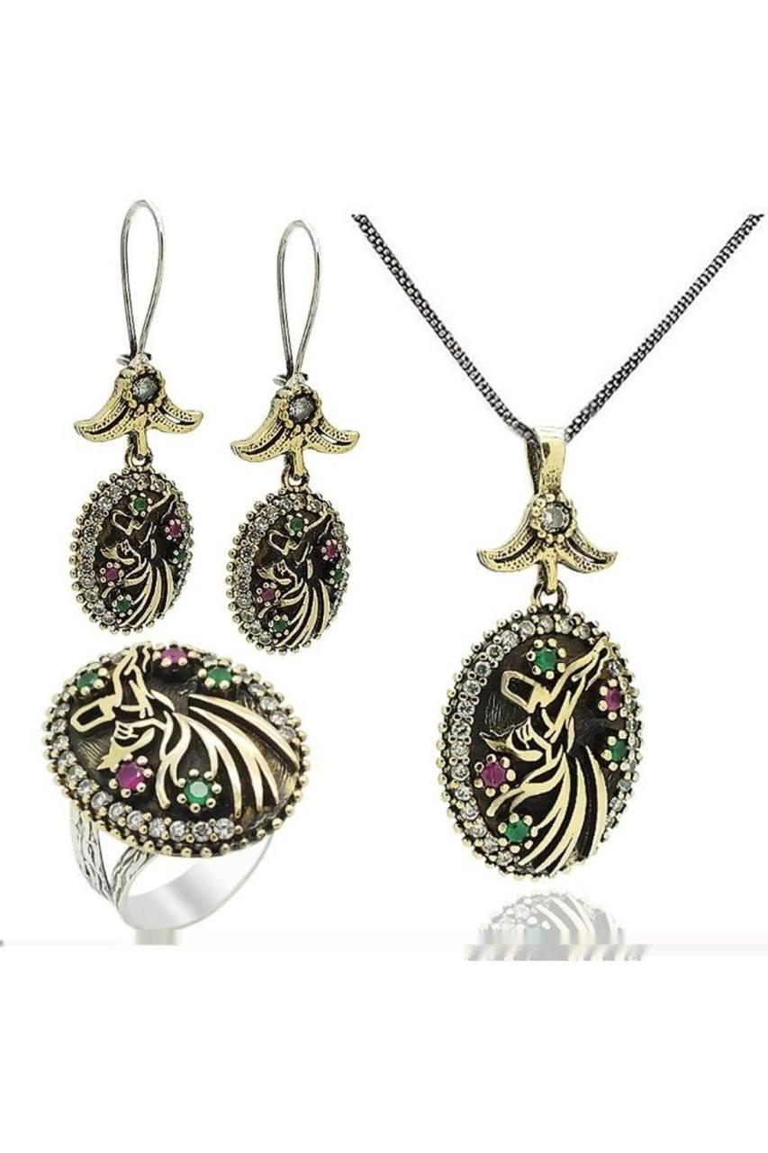 Semazen Serisi Gümüş Otantik Kadın Üçlü Set Takı