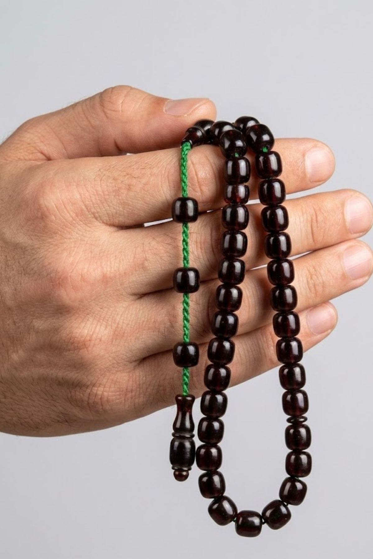 Sıkma Serisi Kırmızı Bilek Boy Kehribar Tesbih Sistem Püsküllü