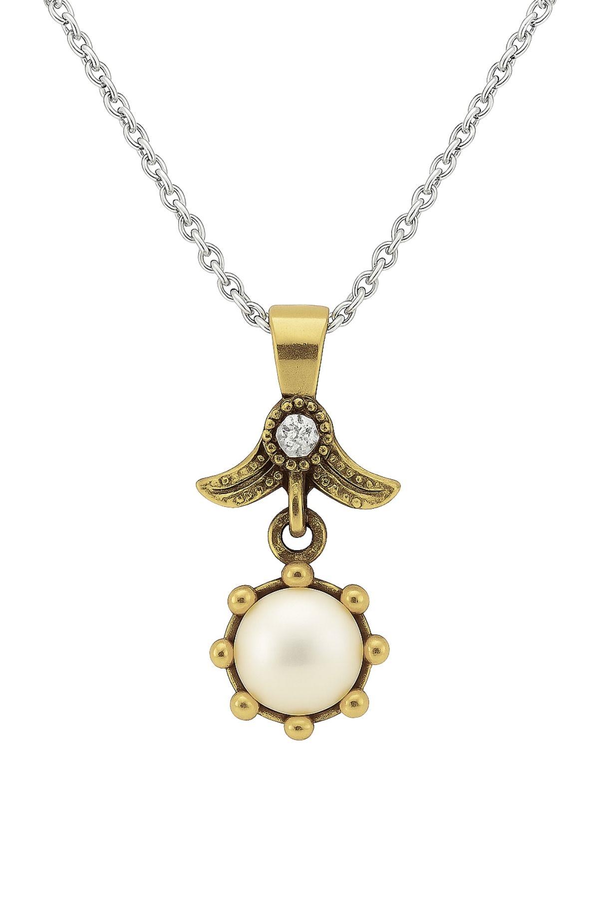 Söğütlü Serisi Gümüş Doğal İnci Taşlı Bayan Kolye