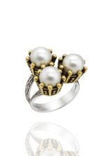 Söğütlü Serisi Gümüş Doğal İnci Taşlı Otantik Bayan Yüzük Ayarlanabilir Ölçülü