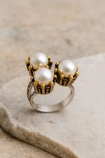 Söğütlü Serisi Gümüş Doğal İnci Taşlı Otantik Bayan Yüzük Ayarlanabilir Ölçülü