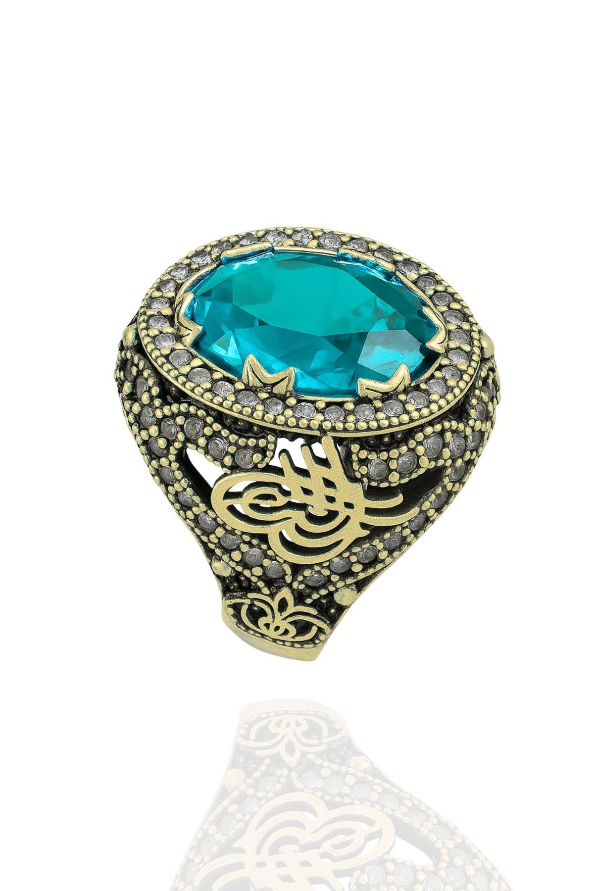 Sultani Serisi Akuamarin Taşlı Otantik 925 Ayar Gümüş Kadın Yüzük