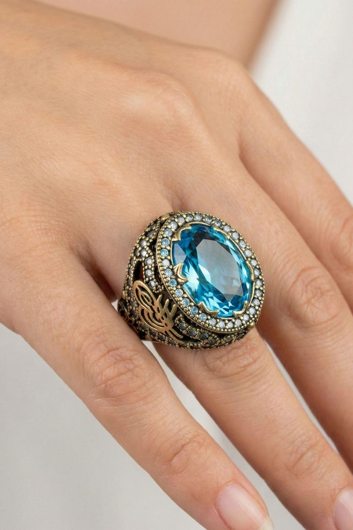 Sultani Serisi Akuamarin Taşlı Otantik 925 Ayar Gümüş Kadın Yüzük