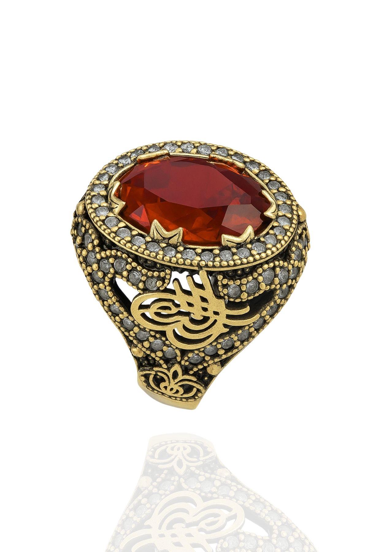 Sultani Serisi Kırmızı Lal Taşlı Otantik Gümüş Kadın Yüzük