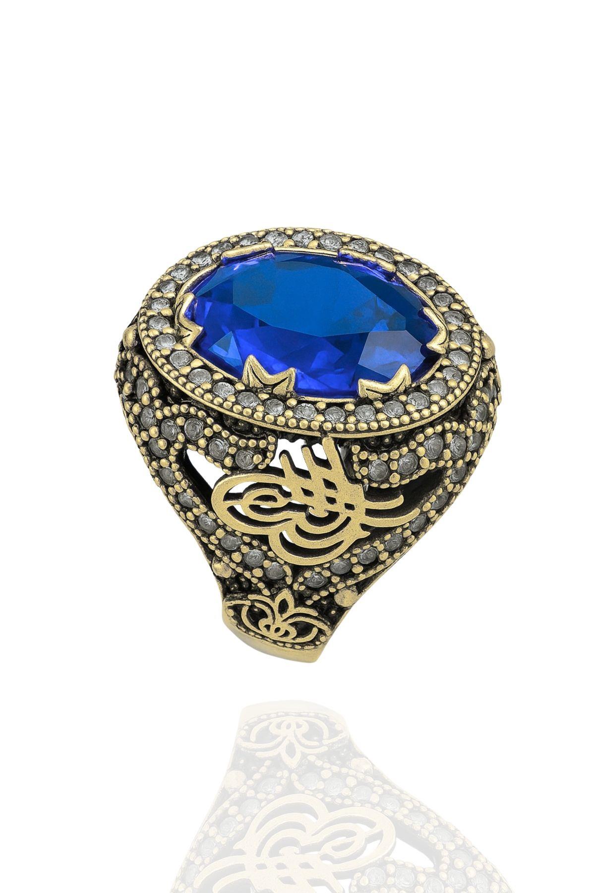 Sultani Serisi Mavi Safir Taşlı Otantik 925 Ayar Gümüş Kadın Yüzük