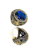 Sultani Serisi Mavi Safir Taşlı Otantik 925 Ayar Gümüş Kadın Yüzük