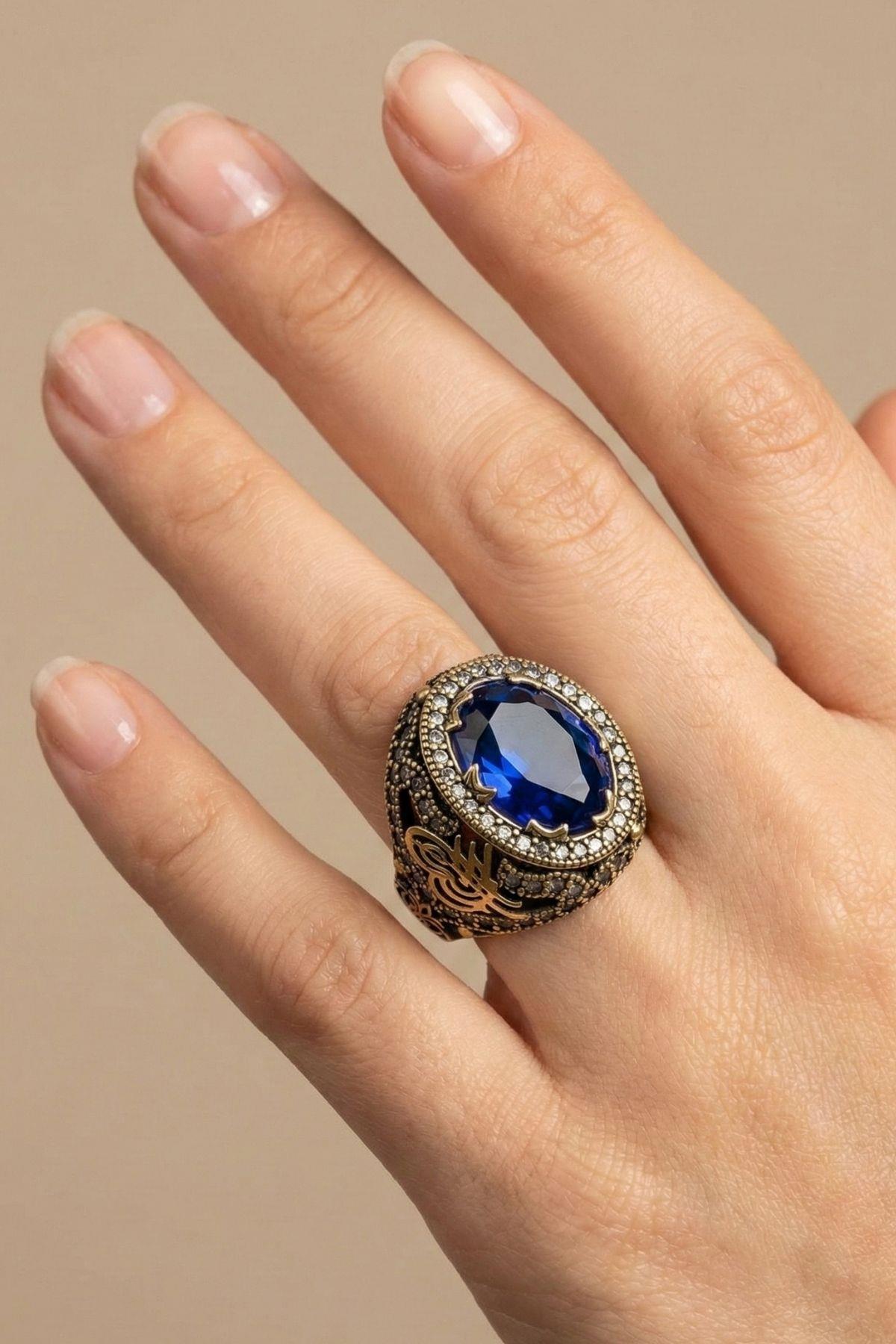 Sultani Serisi Mavi Safir Taşlı Otantik 925 Ayar Gümüş Kadın Yüzük