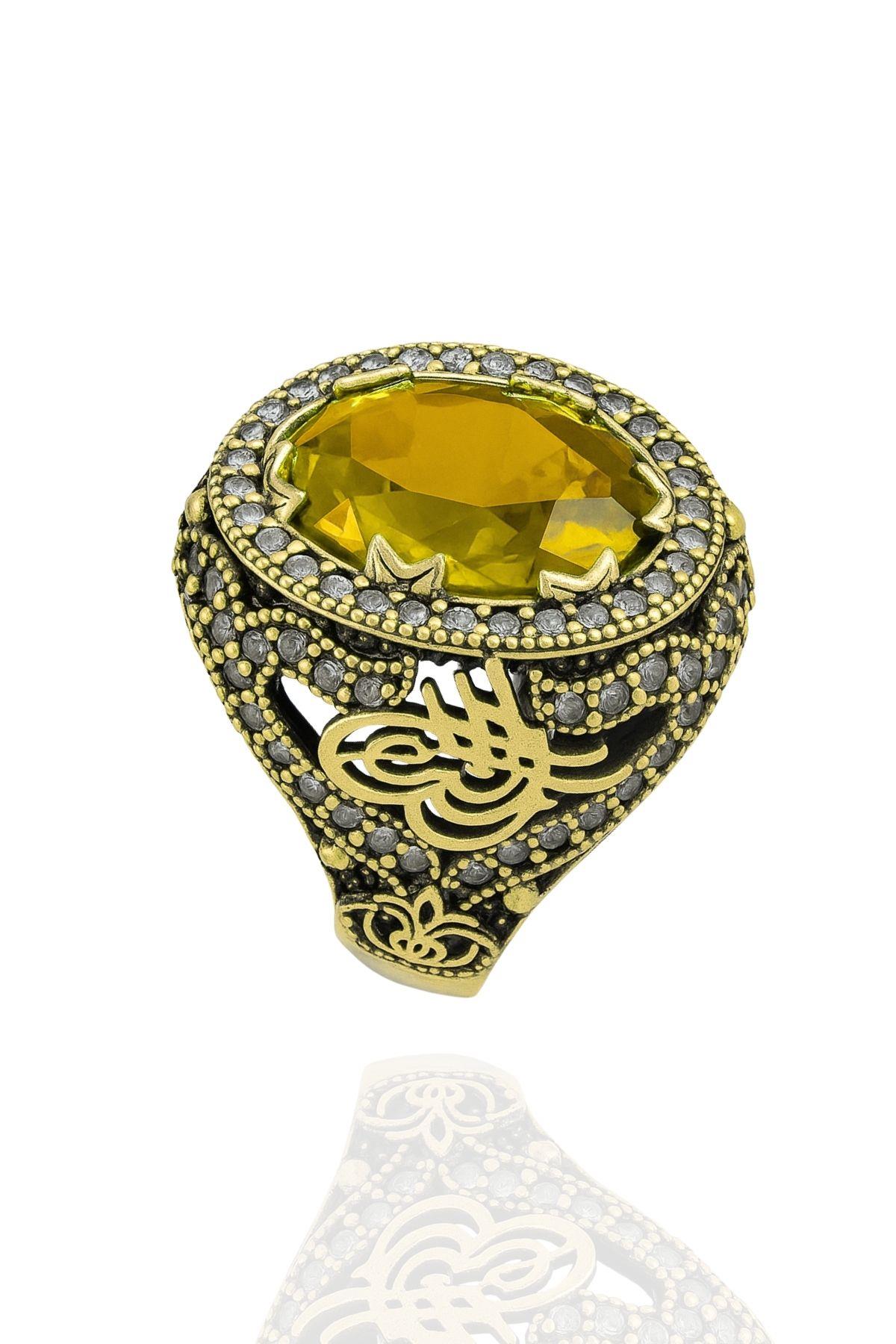 Sultani Serisi Sarı Sitrin Taşlı Otantik 925 Ayar Gümüş Kadın Yüzük
