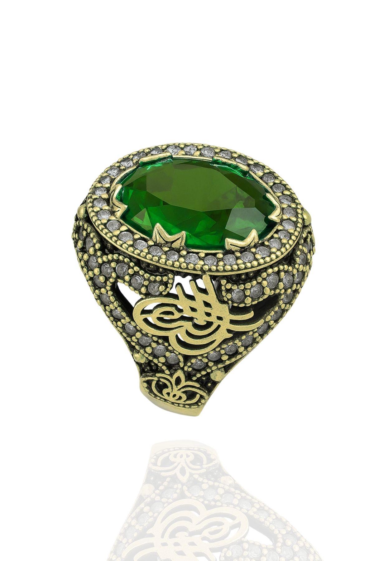 Sultani Serisi Yeşil Yeşim Taşlı Otantik 925 Ayar Gümüş Kadın Yüzük