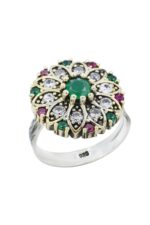 Verde Serisi Renkli Taşlı Gümüş Otantik Takı Ayarlanabiilir Yüzük