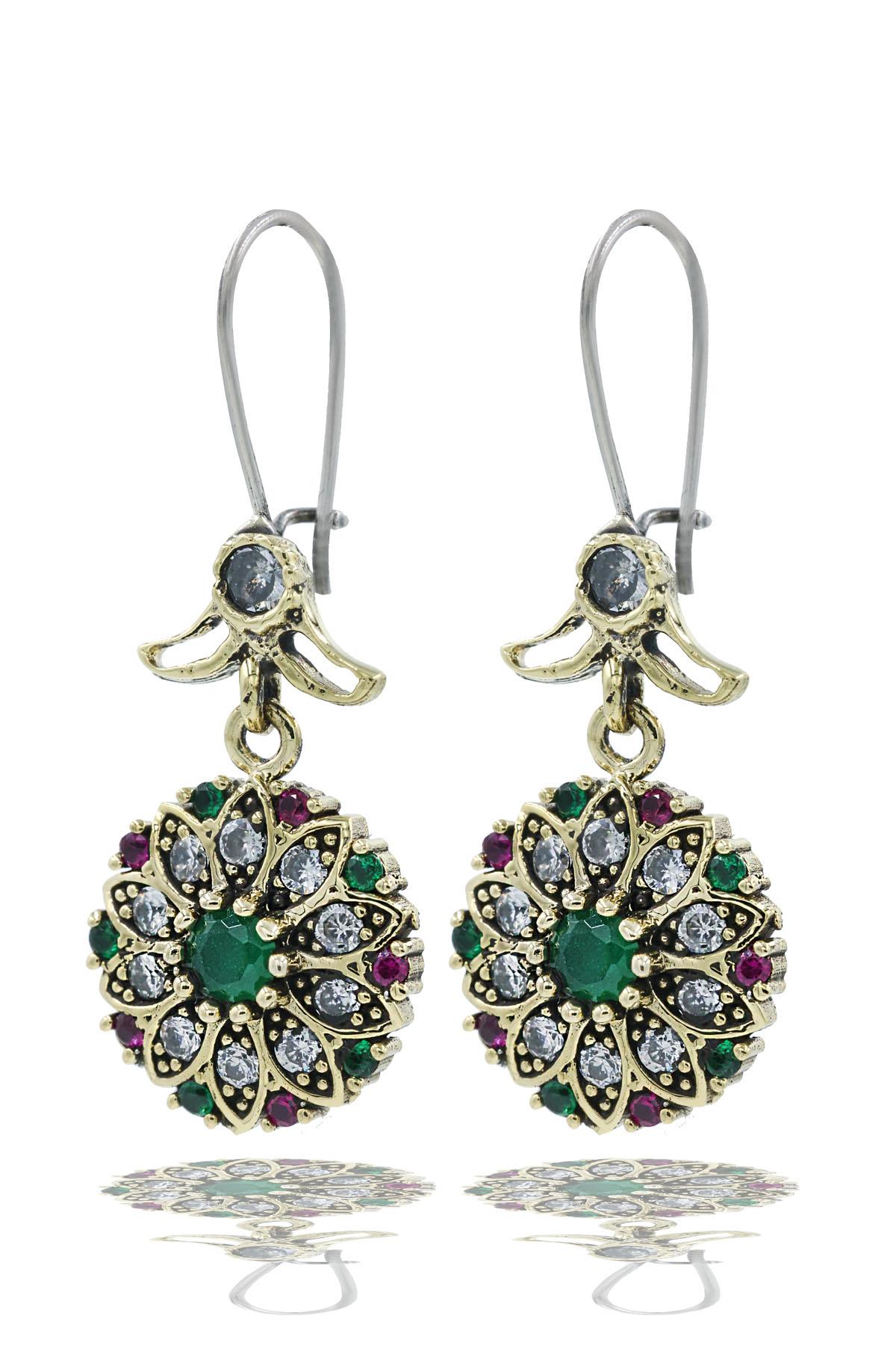 Verde Serisi Renkli Taşlı Gümüş Üçlü Set Otantik Takı Ayarlanabiilir Yüzüklü