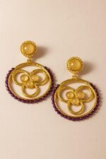 Yuvarlak Ametist Rutil Kuvars Taşlı Otantik Çivili Kadın Küpe