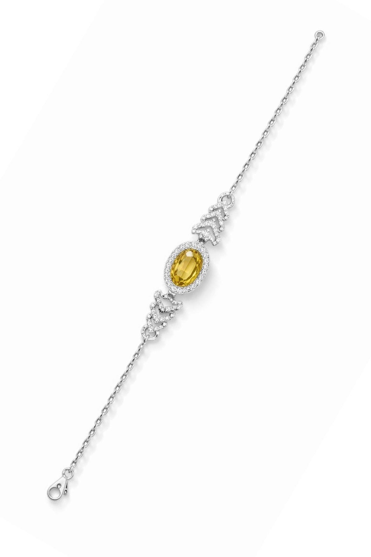 Oval Kesim Zultanit Taşlı Ayarlanabilir Kadın 925 Ayar Gümüş Bileklik